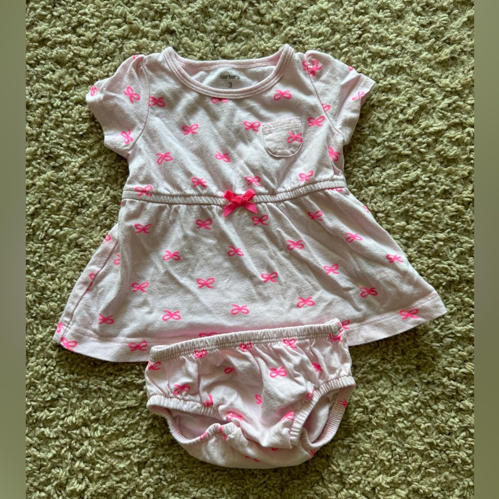 2 for $15// Carters 3m Baby Pink Bow Set